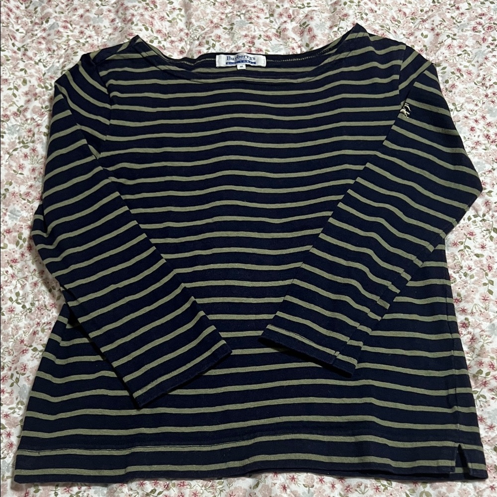 Burberry Blue  Label Navy and Olive Striped Tee